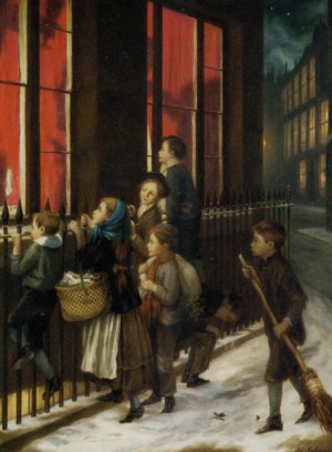A group of children gazing through the window